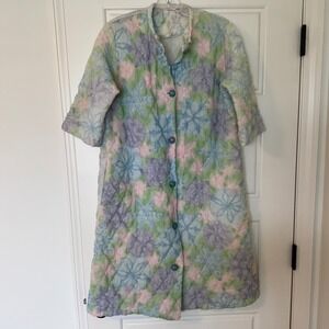 Vintage 1950/60's Pastel Floral Quilted Housecoat Grannycore Excellent Button Up